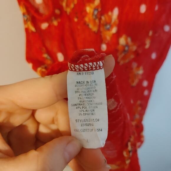 Lily Star Size Juniors Large REd Stretchy Sheer Floral Tank Top Polka Dot Summer - Picture 7 of 8